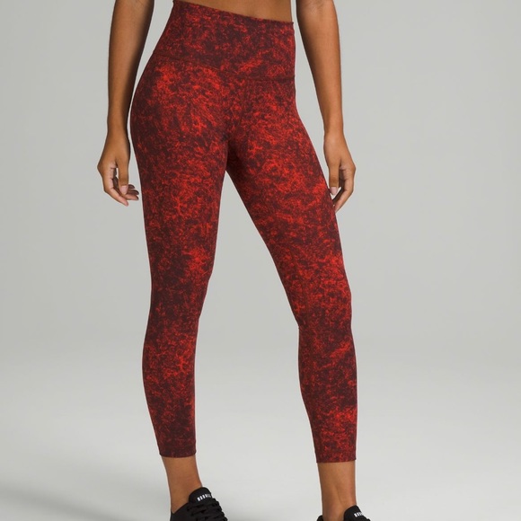 Lululemon Wunder Train High-Rise Tight 25" Denim Wash Print Autumn Red Black 10 - Picture 3 of 10
